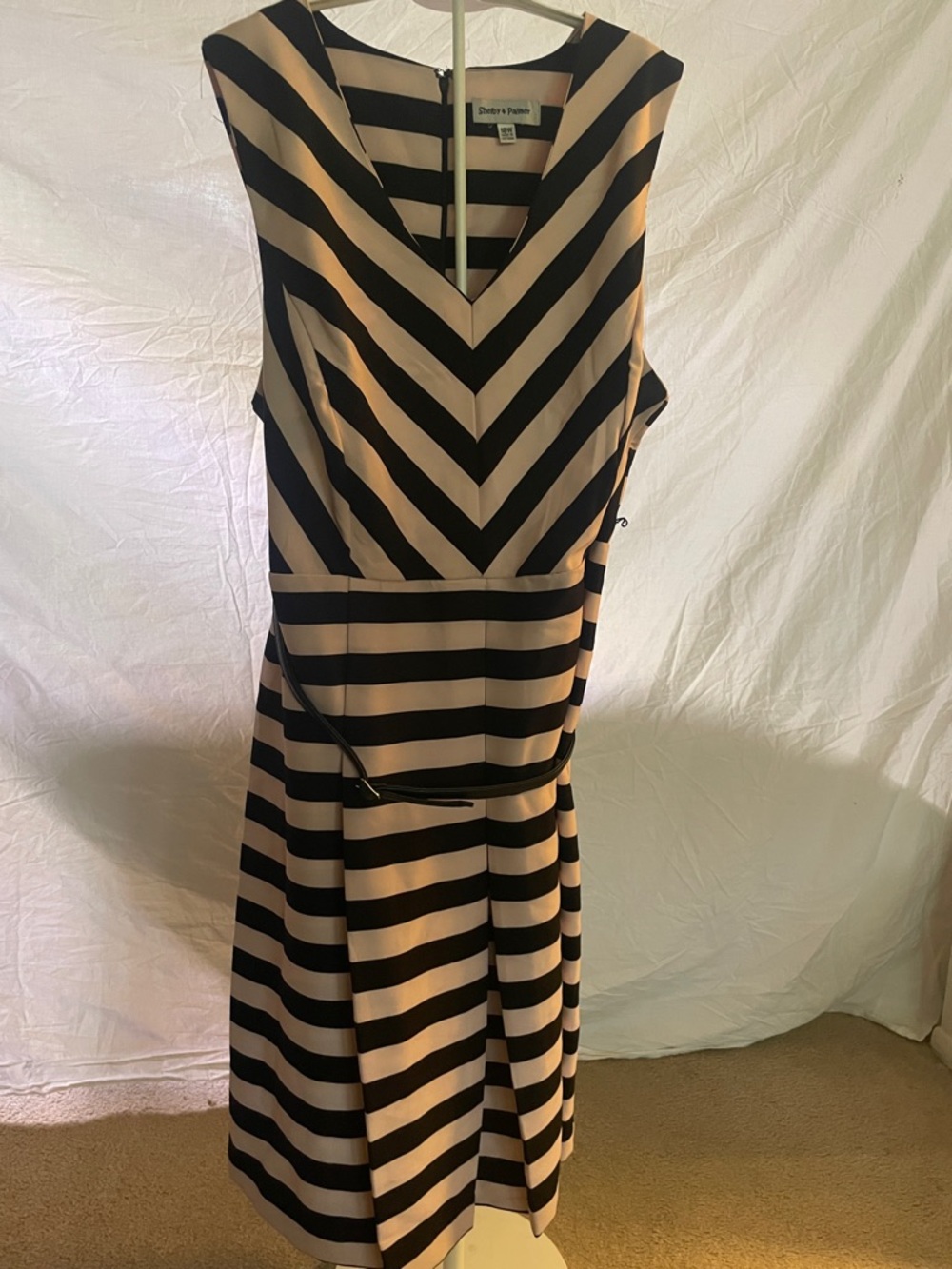 Shelby & Palmer Black and Cream Striped Midi Dress